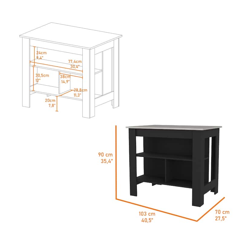 Brooklyn Kitchen Island, Three Concealed Shelves