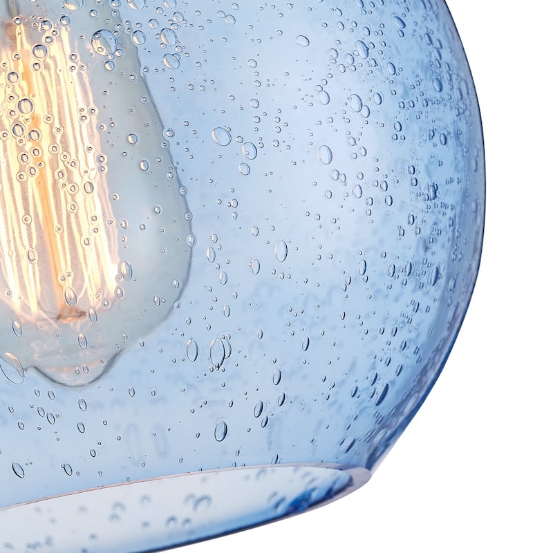 Farmhouse 1-Light Brushed Nickel Pendant Lamp with Blue Seeded Glass Shade