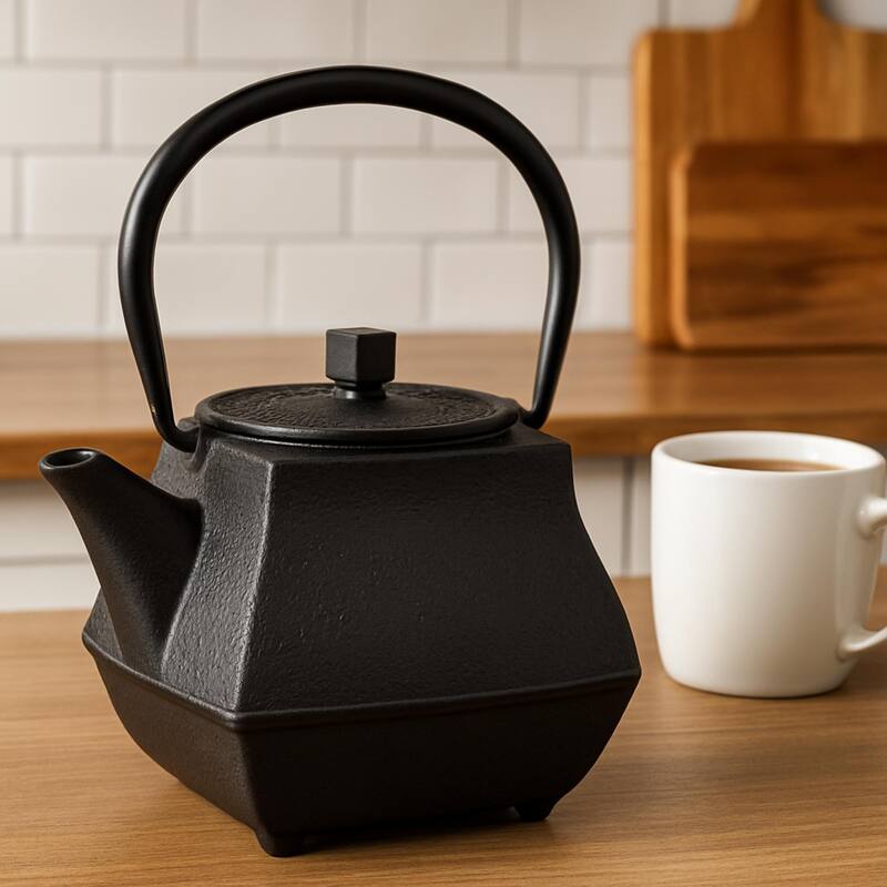 Creative Home 47 oz Cast Iron Tea Pot with Stainless Steel Infuser Basket, Black Color