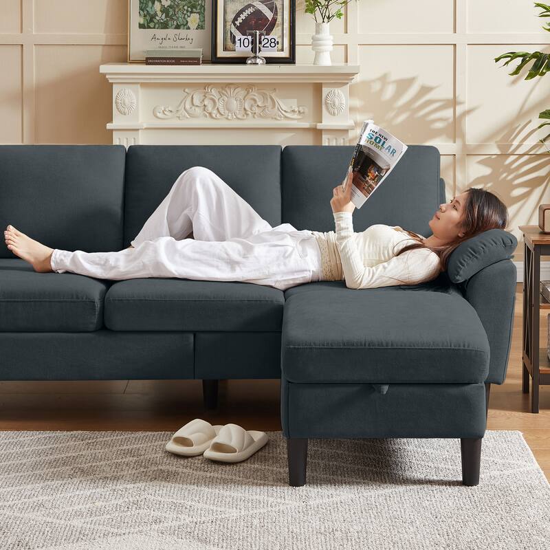 Jarenie 79.72" L Shaped Sofa with Storage Ottoman for Living Room