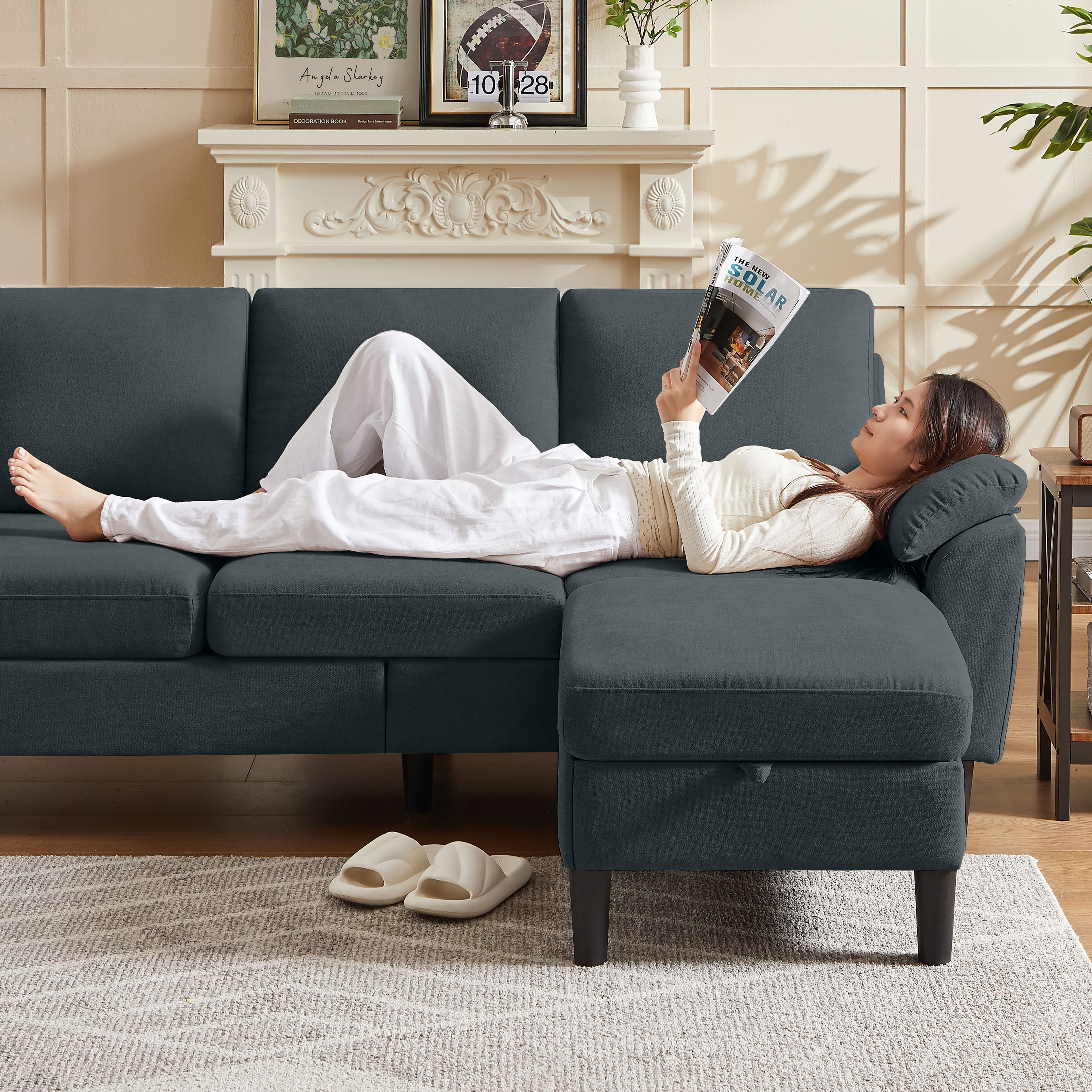 Modern Sectional Sofa Couch L Shaped with Removable Armrest, Convertible Couch with Reversible Ottoman for Living Room