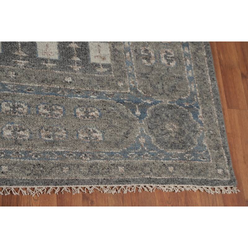 Transitional Beige Oushak Indian Area Rug Hand-Knotted Wool Carpet - 7'10" x 10'2"