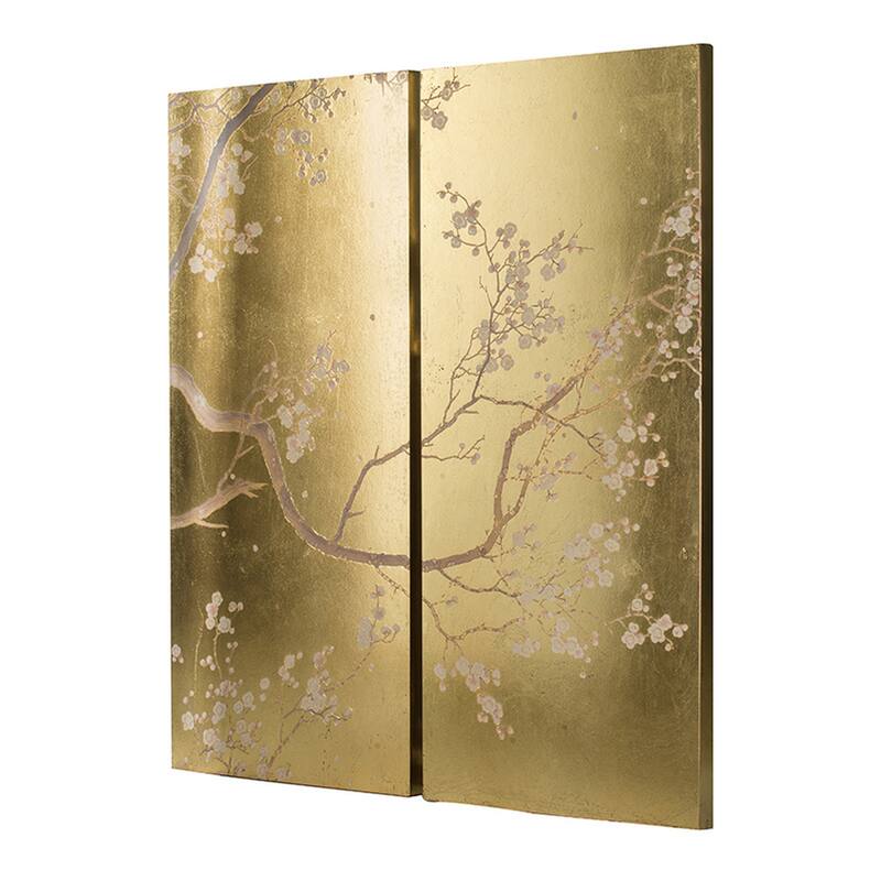 Tim 47 Inch Tall Wall Art Set of 2, Divided Floral Design, Gold, Brown