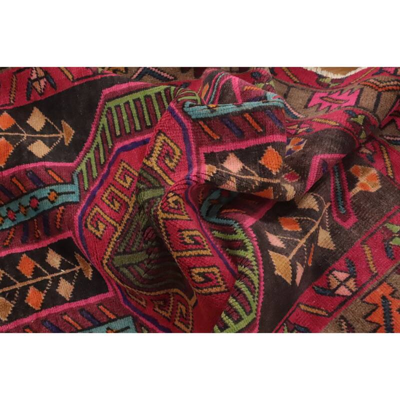 Hand Knotted Oriental 100% Wool Carpet Traditional Tribal Pink Ardebil Runner Rug - 9' 8'' X 3' 6''