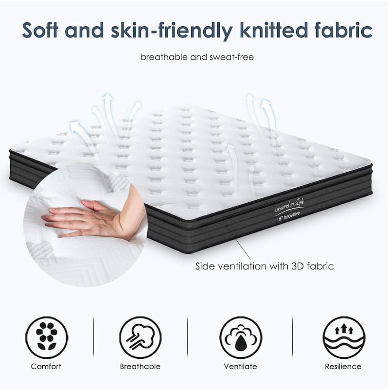 Medium Firm Mattress 10 Inch Hybrid Mattress Individually Pocketed Innerspring（Twin/Full/Queen/King）