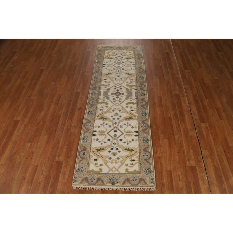 Ivory Oushak Indian Runner Rug Handmade Wool Carpet - 2'7"x 7'9"