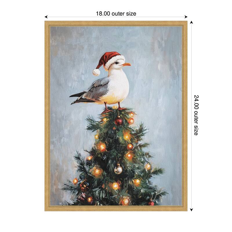 Kate and Laurel Framed Canvas Seagull Santa Hat Festive Holiday Tree by The Creative Bunch Studio