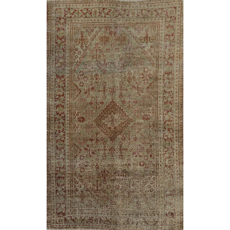 Hand Knotted Oriental 100% Wool Carpet Traditional Medallion Green Tabriz Area Rug - 6' 6'' X 4' 1''