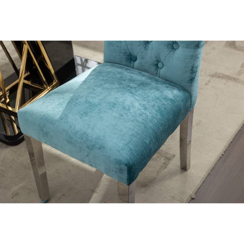 Modern Velvet Upholstery Dining Chairs Set of 2 - Stainless Steel Legs & S-Shaped Springs