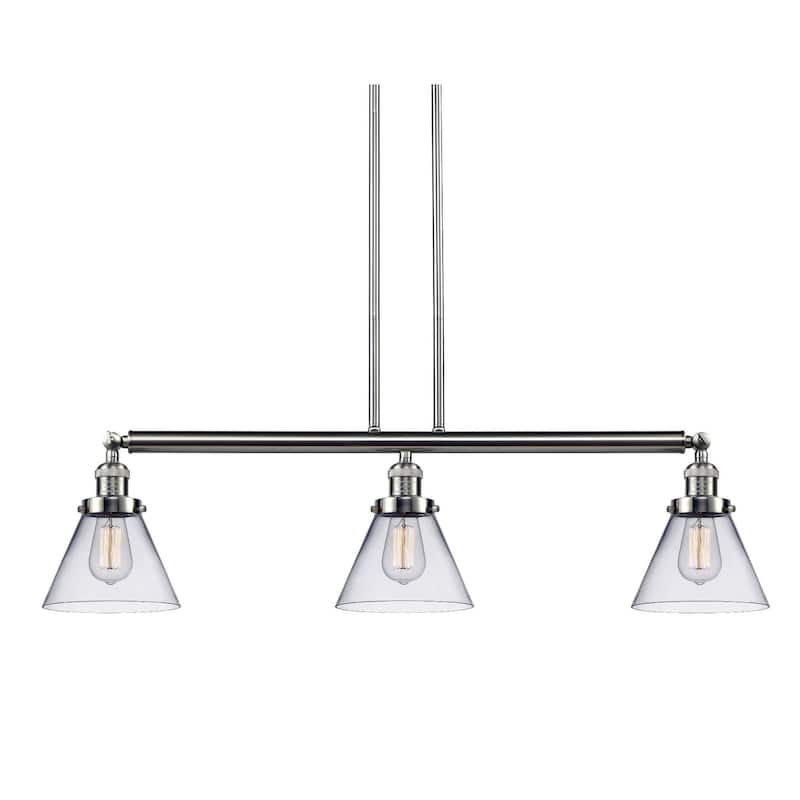Innovations Lighting Large Cone 3 Light 40" Wide Linear Chandelier - Brushed Satin Nickel / Clear