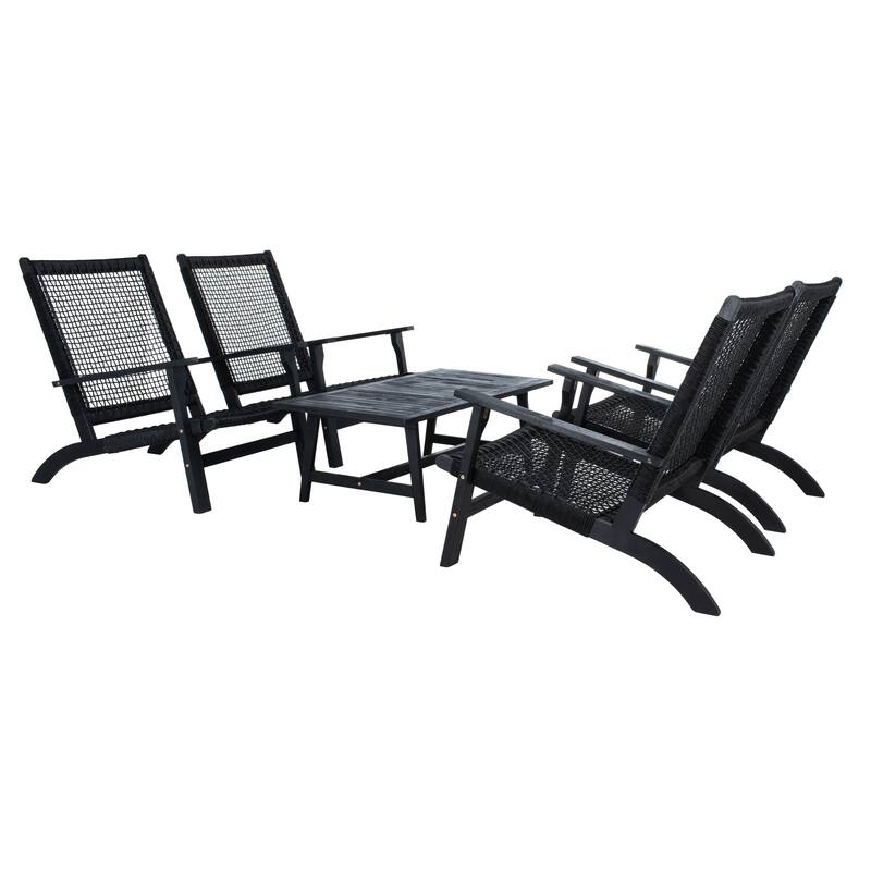 SAFAVIEH Outdoor Tuong 5-Piece Acacia Wood Coffee Set - 27Wx48Dx26H