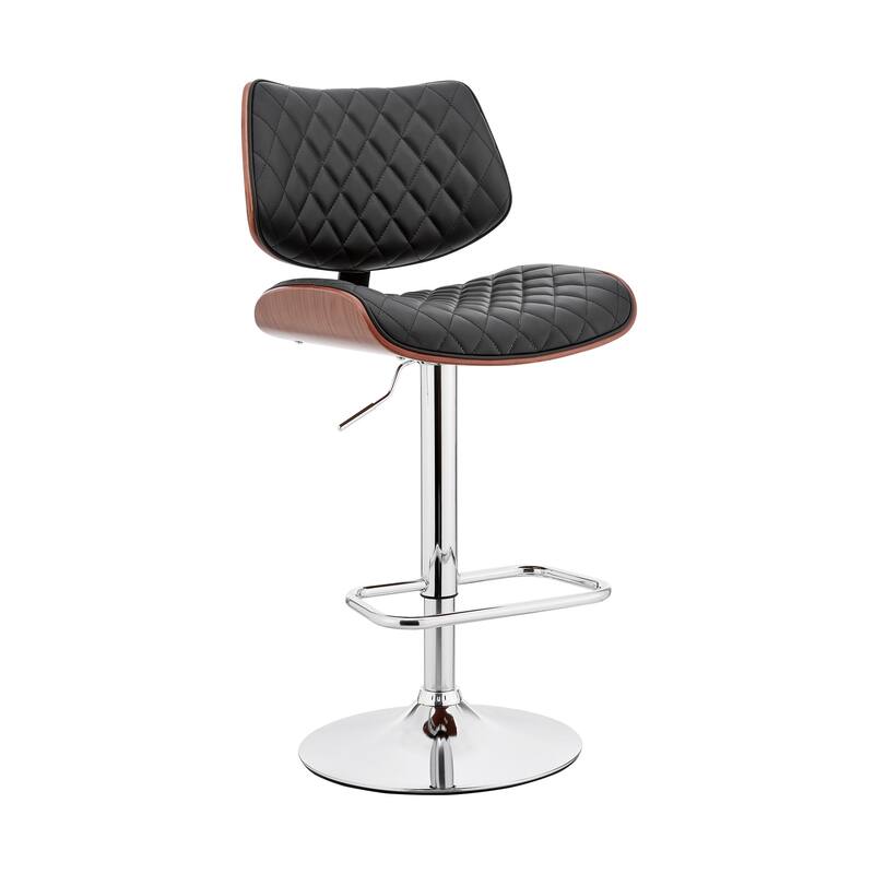 Faux Leather Adjustable Bar Stool with Swivel Seat and Chrome Matte Frame - Black and Silver