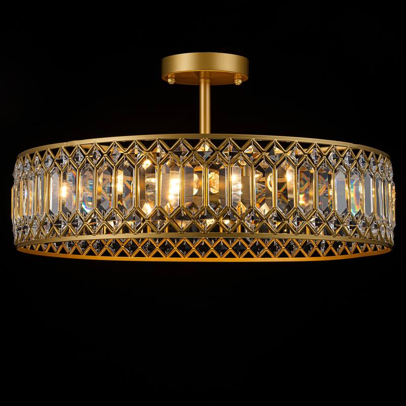 Starsky Luxury Crystal Drum Dimmable Semi Flush Mount Light