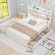 preview thumbnail 1 of 12, Queen Size Platform Kids Bed Frame with Storage Headboard, Shelves & 4-Drawers, White White