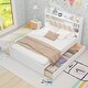 preview thumbnail 2 of 15, Wood Queen Size Platform Bed with Upholstered Storage Headboard, Shelves, and 4-Drawers, White Finish