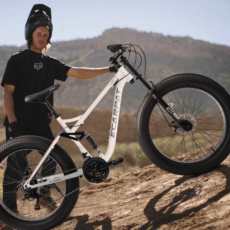 26 Inch Full Suspension Fat Tire Mountain Bike with 21 Speed, Steel Frame 4 Inch Tires for Men and Women
