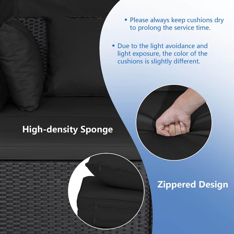 Costway Patio Rattan Daybed Lounge Retractable Top Canopy Side Tables - See Details