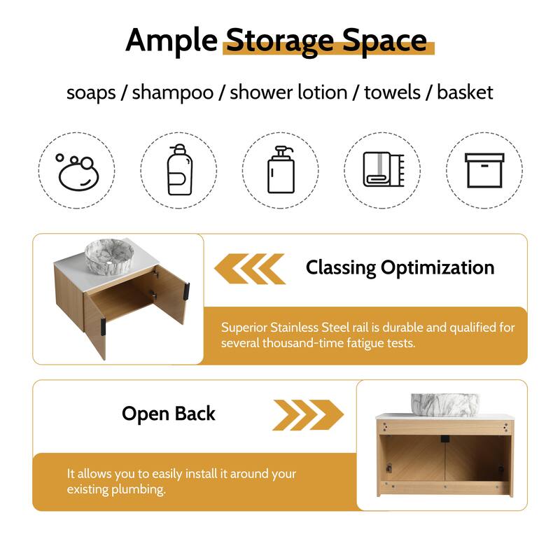 Bathroom Vanity With Sink In 30/36 Inch, Floating Bathroom Vanity With 2 Soft Close Doors