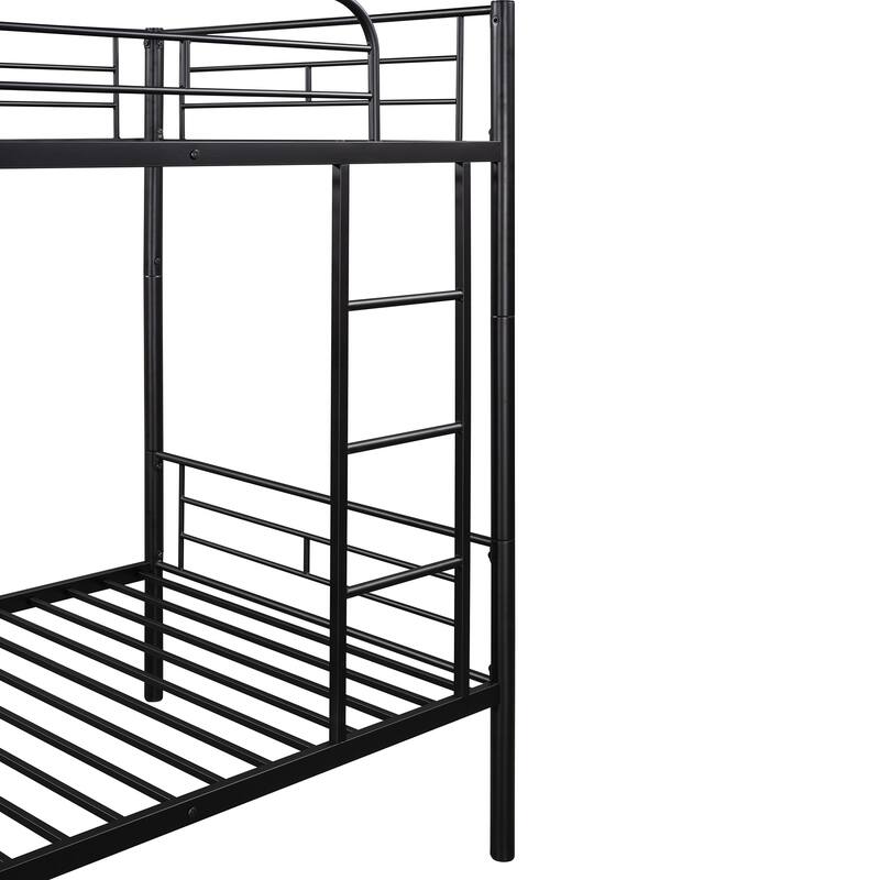 Twin over Twin Metal Bunk Bed with Fence & Ladder