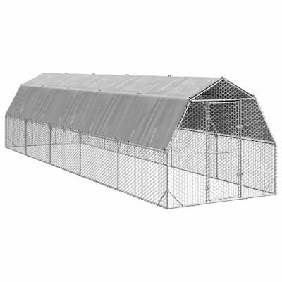 vidaXL Chicken Run Galvanized Silver Sturdy Large Walk-in Chicken Run - 393.7 x 98.4 x 88.6