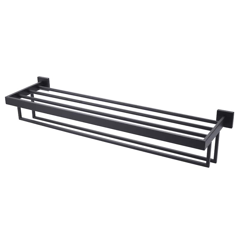 WOWOW 2-Tier Stainless Steel Bath Towel Rack - 32 in. - Matte Black