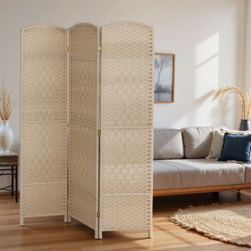 HOMCOM 3 Panel Room Divider, 6' Tall Folding Privacy Screen, Hand-Woven Freestanding Wall Partition