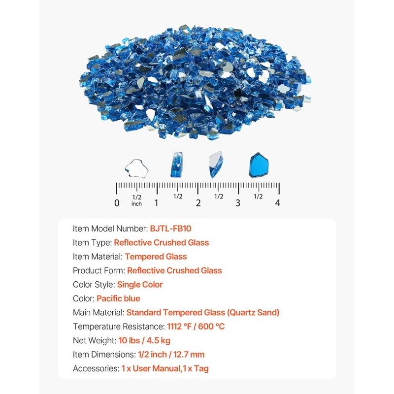 Pacific Blue Tempered Crushed Glass Fire Pit Rocks 10 lbs Heatproof - 1/2 inch
