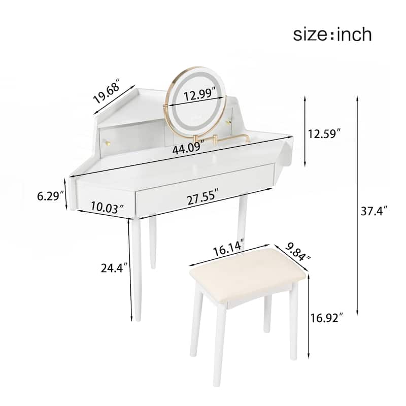 Modern Corner Makeup Vanity Desk with Large Storage