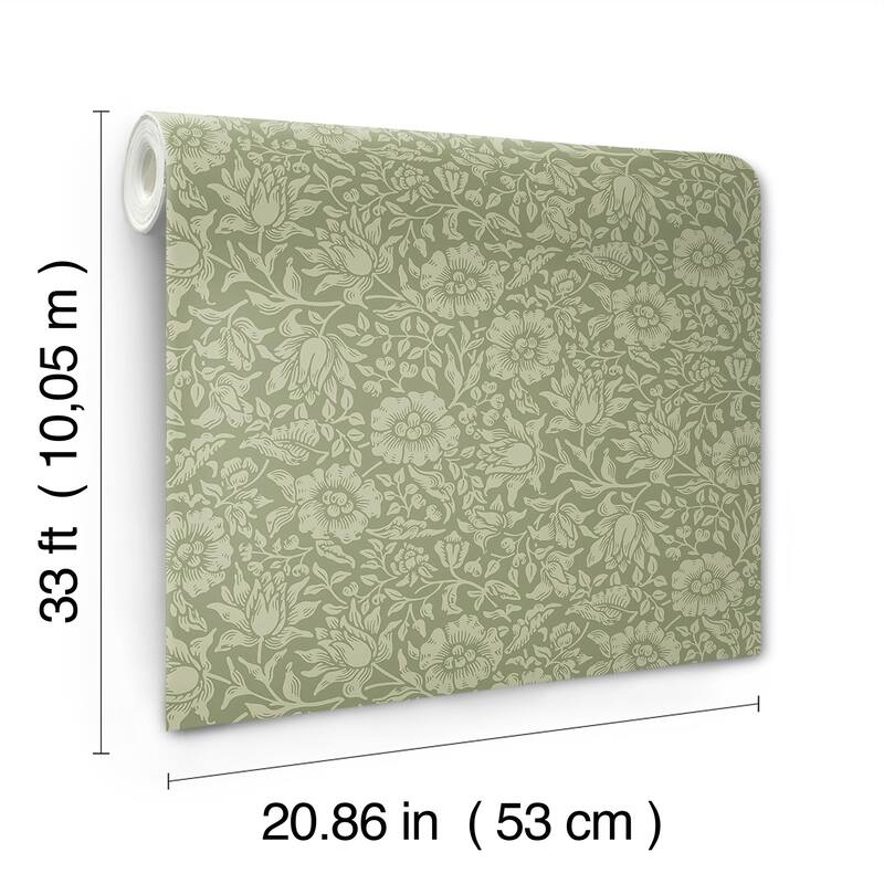 A-Street Prints Mallow Green Floral Vine Wallpaper