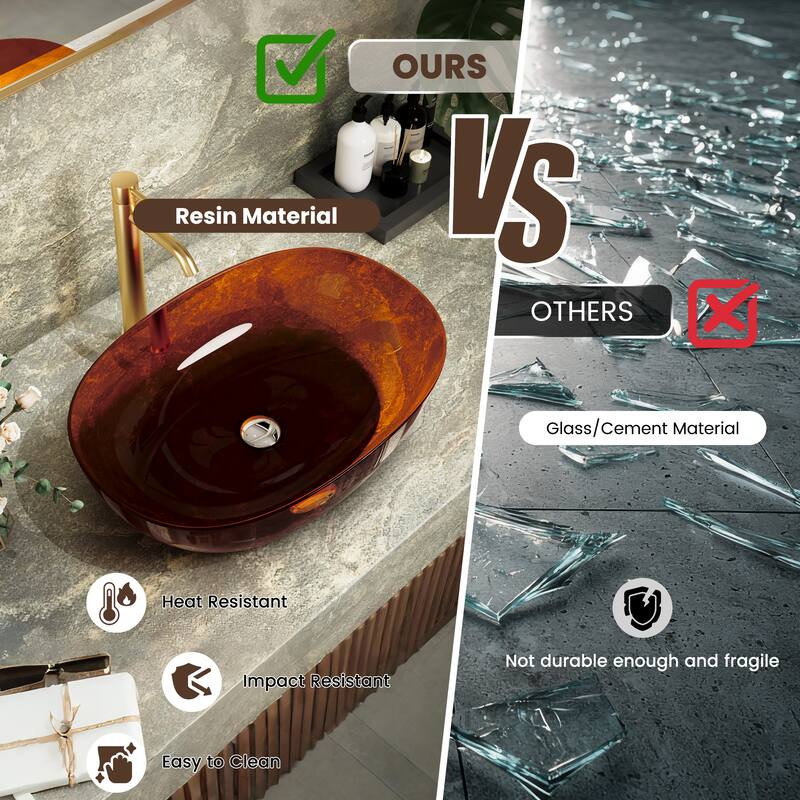 Transparent Resin Vessel Bathroom Sink Included Pop-up Drain and Drain Hose, Modern Above Counter Wash Basin with Center Drain