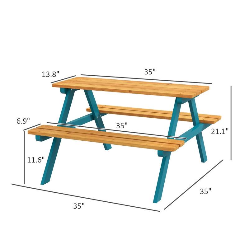 35'' Outsunny Kids Picnic Table Set with Wooden Table, with Seating
