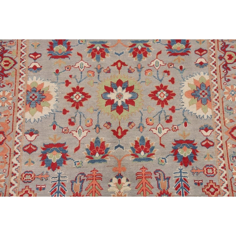 Grey Kazak Area Rug Hand-Knotted Traditional Wool Carpet - 4'10" x 6'6"