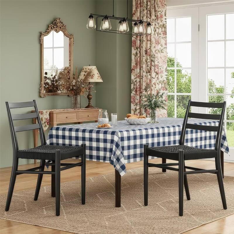 Woven Rope Seat Dining Chairs with Sturdy Metal Frame (Set of 2)