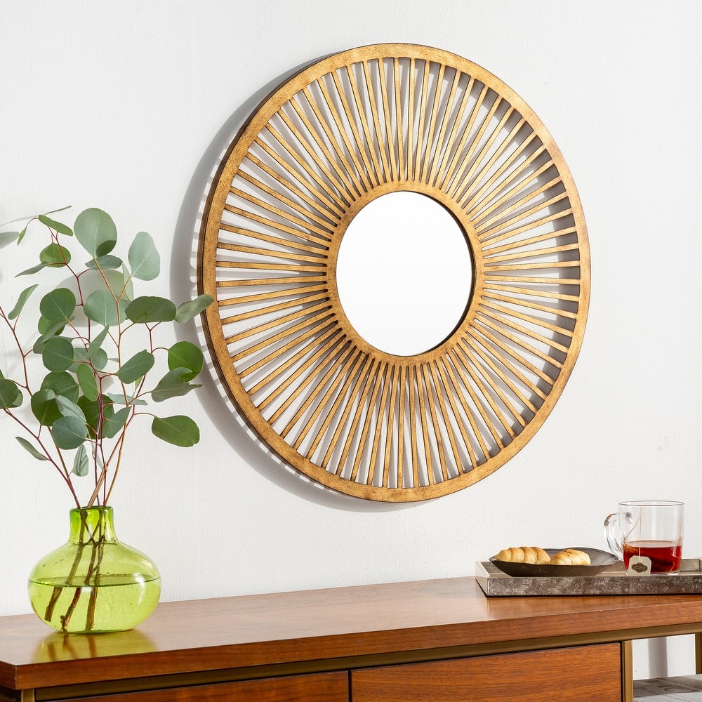Idra Hand-Painted Gold Modern Mirror - 24"H x 24"W x 0.8"D