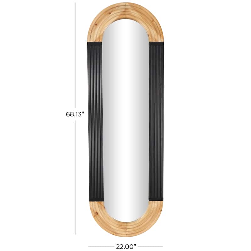Wooden Oval Wall Mirror with Dimensional Carved Frame and Black Detailing - Black - Roche River Decor - 1"W x 22"L x 68"H