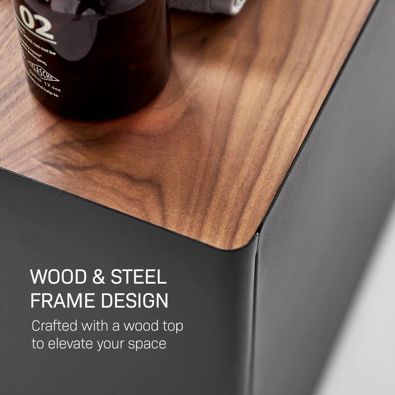 Yamazaki Home Mobile Hideaway Storage Cart, Steel and Wood, Wheels - L 13.9 x W 23.74 x H 23.23 inches