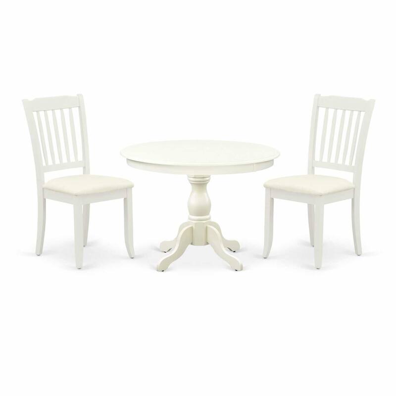 3-Piece Linen White Finish Solid Wood Top - Dining Room Set - Seats 4
