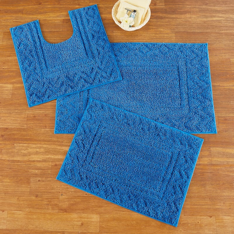 3-Piece Diamond Border Skid-Resistant Bath Rug Set