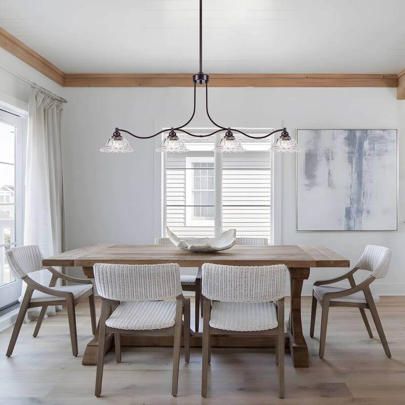 Starsky 4-Light Unique Flower-Shaped Crystal Glass Unique Oil Rubbed Bronze Kitchen Island Pendant
