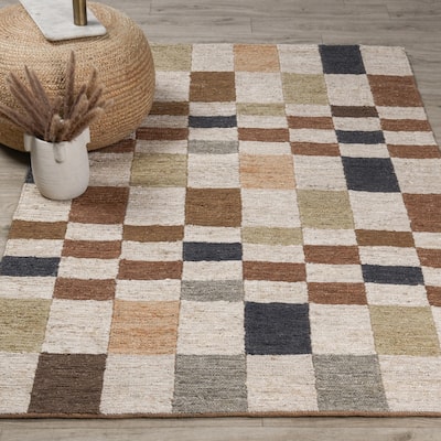 Villa by Classic Home Soumak Handwoven Jute Checkered Rug