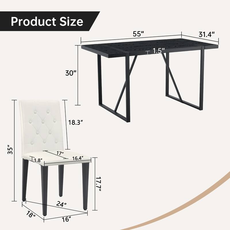 5-Piece Minimalist Retro Dining Table Set, Textured MDF Table & 4 Ergonomic PU Chairs, Fashion Design
