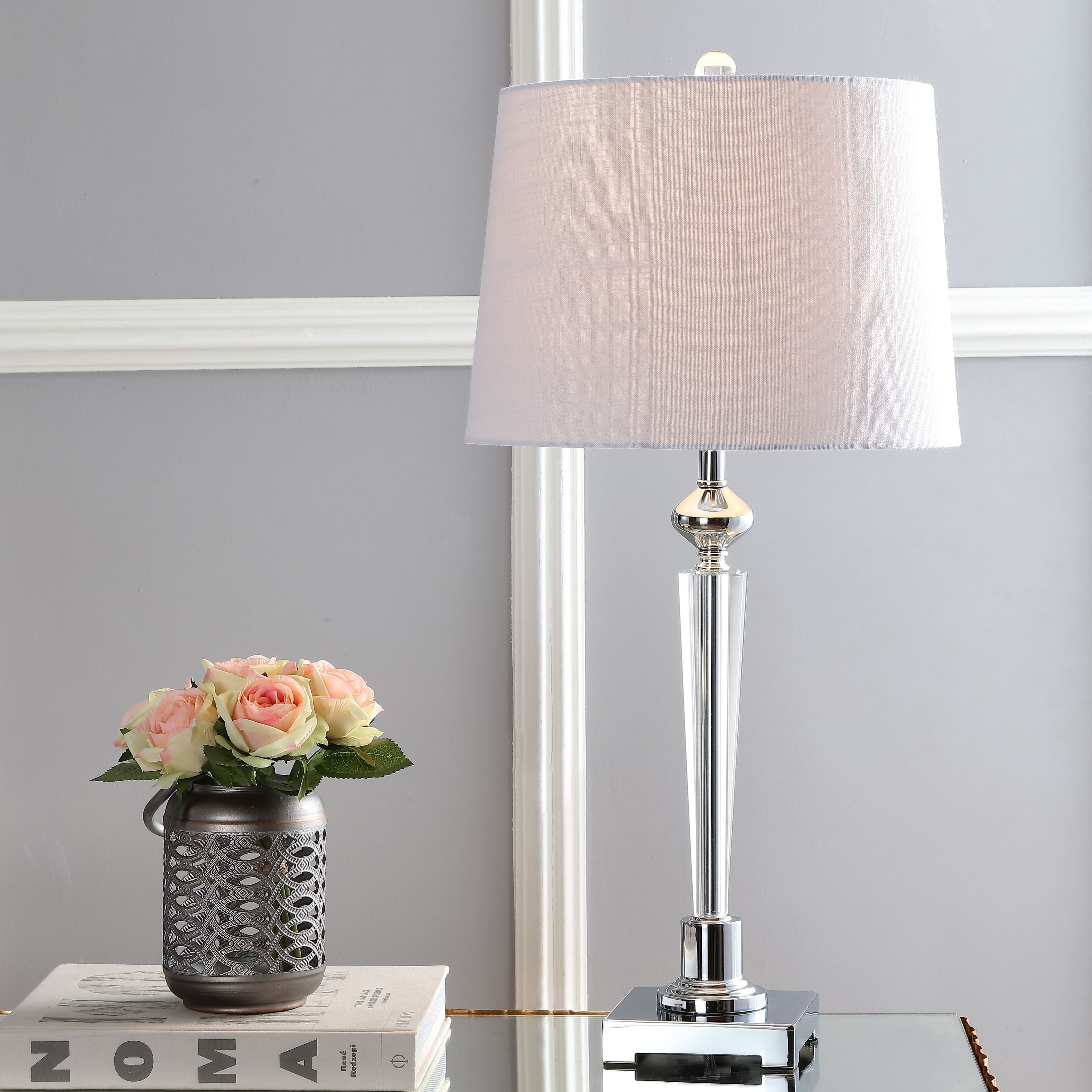 JONATHAN Y Kinsley 28.25" Crystal LED Table Lamp, Clear/Chrome