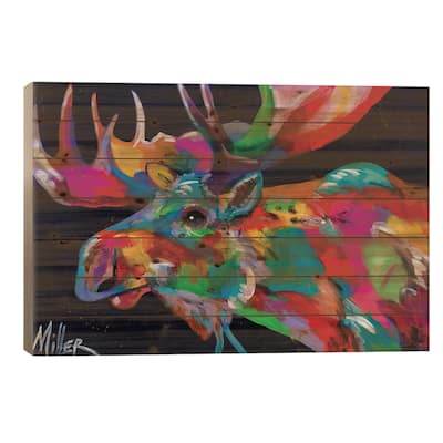 Bull Moose Print On Wood by Tracy Miller - Multi-Color
