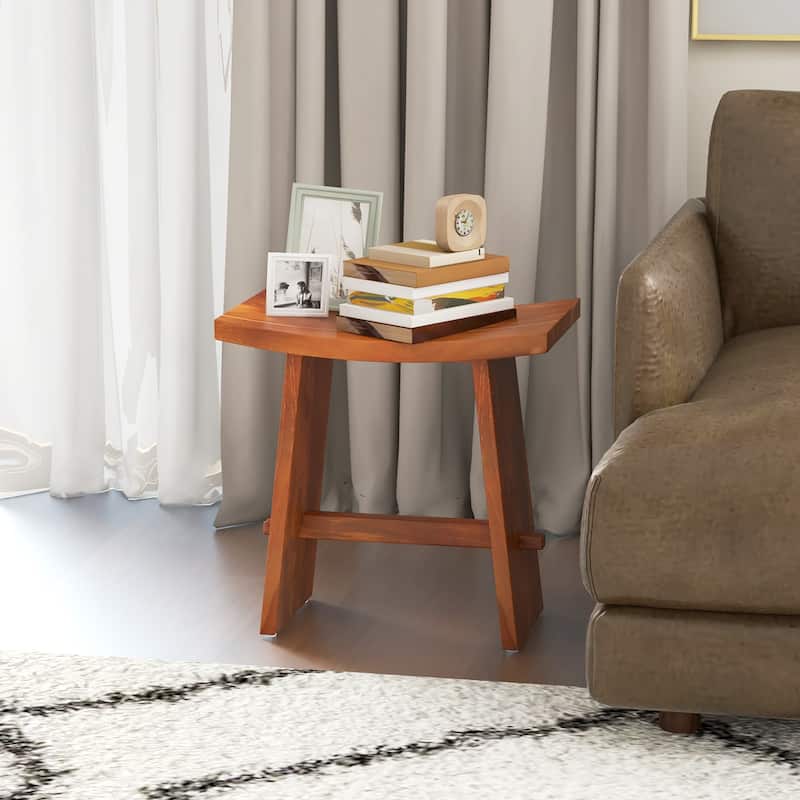 Gymax 20 Inch Teak Wood Shower Bench w/ Curved Seat for Inside Shower