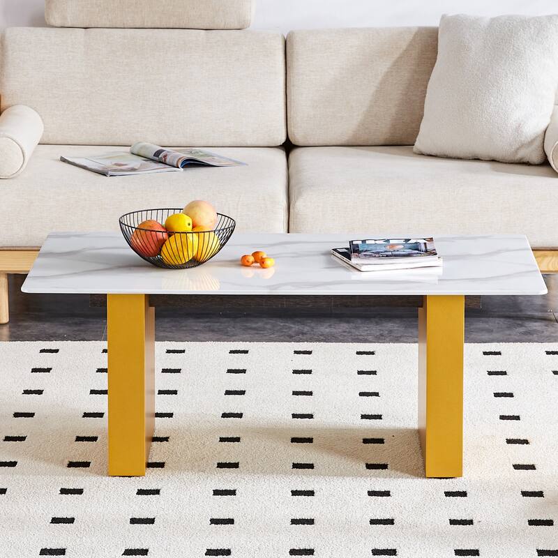 Modern minimalist Tempered glass with sticker desktop coffee table and dining table, paired with golden MDF decorative