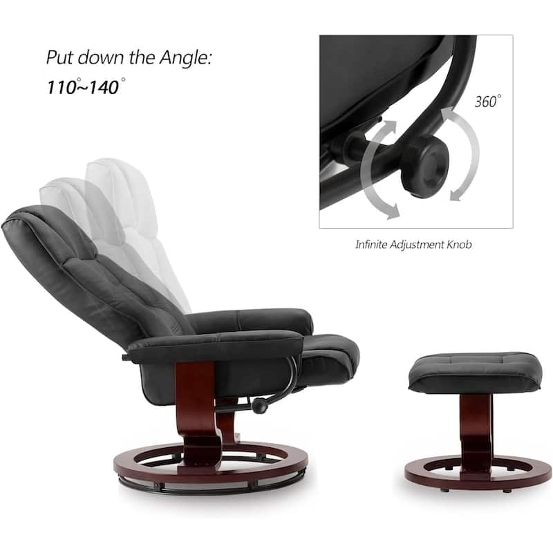 MCombo Set of 2 Swivel Recliner Chair with Wood Base and Ottoman