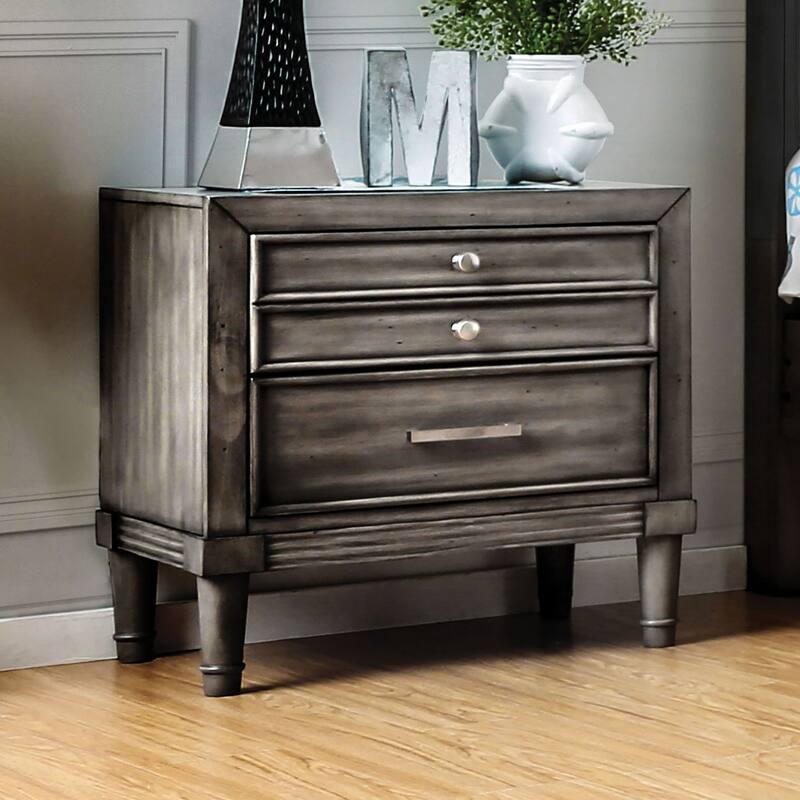 Nightstand Solidwood Hidden Drawer Nickel Round Knob Bedside Table Bedroom - Gray - 2-drawer