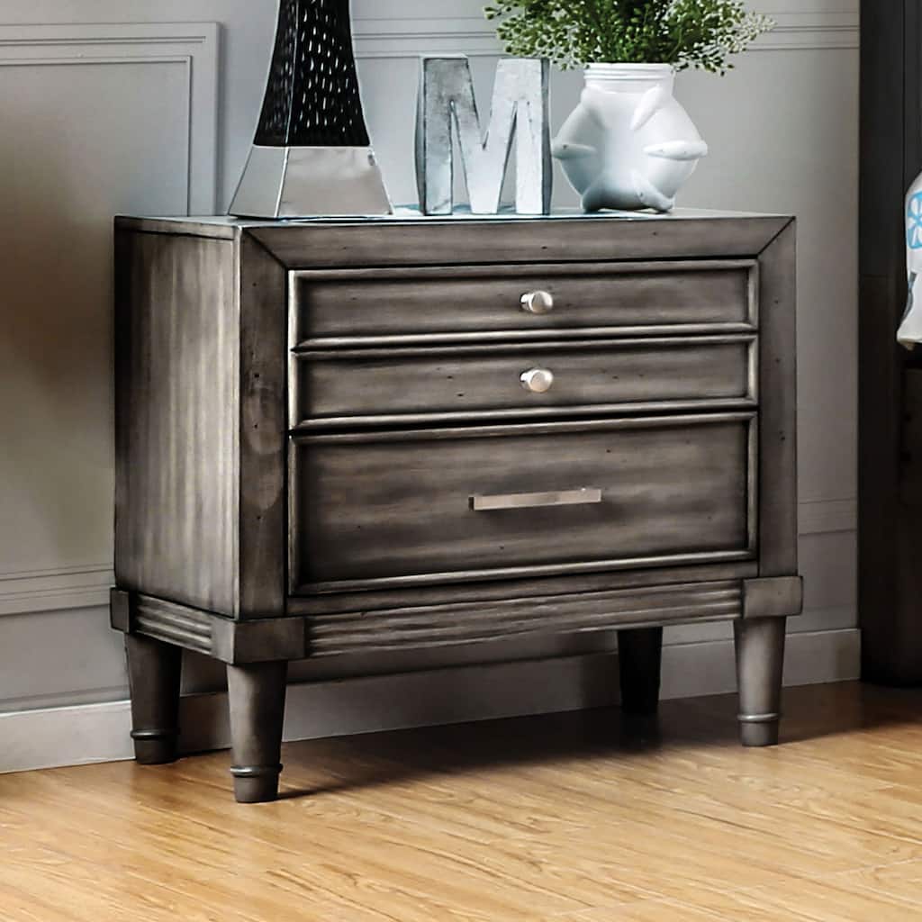Modern Gray Finish 1pc Nightstand with Hidden Drawer, Nickel Round Knob Bedside Table