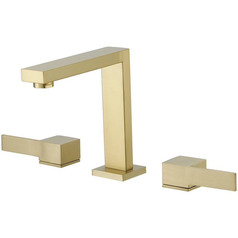 8 in. Widespread Bathroom Faucet Two Handle 3 Holes High-Arc Spout With Drain Assembly - Brushed Gold