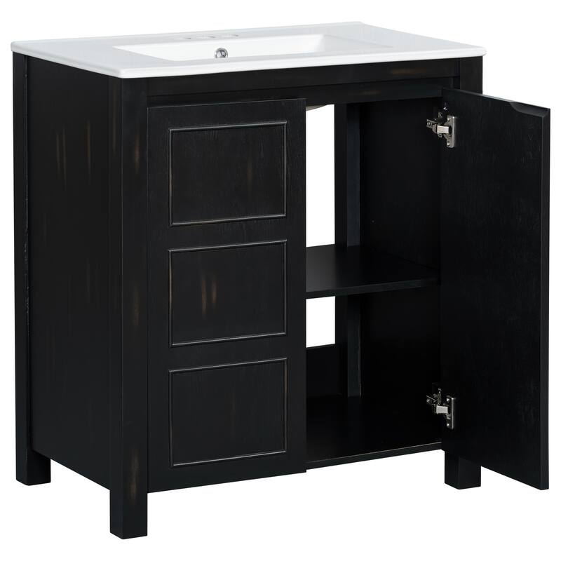 GDFStudio - Elysia Wood & Ceramic Bathroom Vanity with Sink & Storage Cabinet Organizer